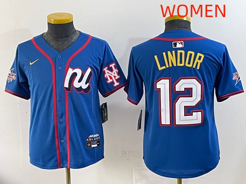 women 2025 New York Mets #12 Lindor Blue All star Nike MLB Jersey style 5